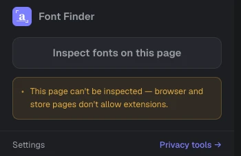 Font Finder popup with the Inspect button that starts the on-page font inspector