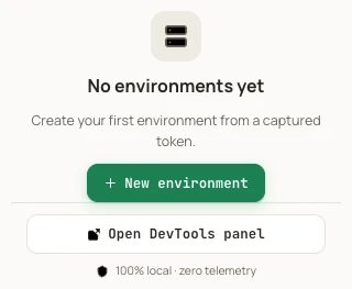 AuthRoam popup in Chrome listing saved API environments and their tokens